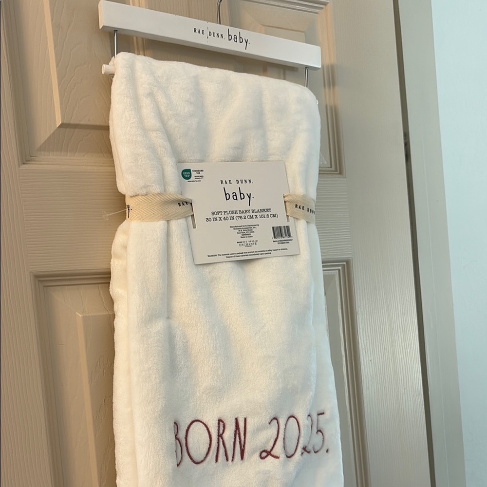 Rae Dunn White Towel with Burgundy Text